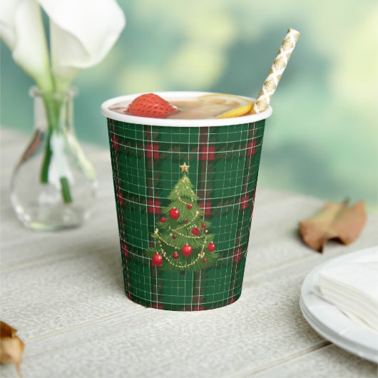 Gobelets En Papier Noël Plaid Green, Rouge (Insitu)