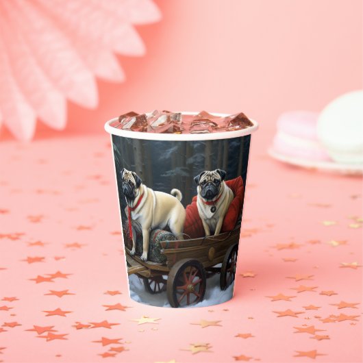 Gobelets En Papier Noël Pug Saison Festive (Insitu)