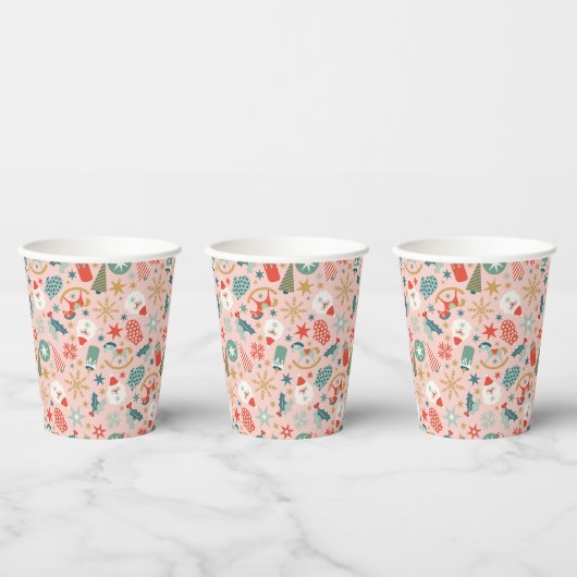 Gobelets En Papier Noël Retro Pastel (Multi)