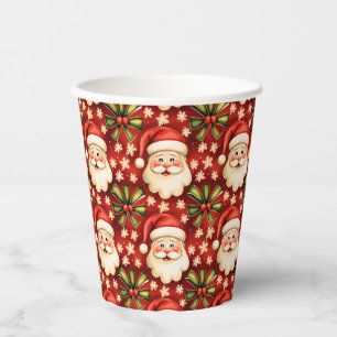 Gobelets En Papier Noël rétro vintage Santa Claus et Bows