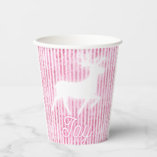 Gobelets En Papier Noël rose et blanc Joie Reindeer