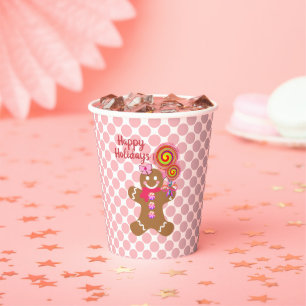 Gobelets En Papier Noël rose mignonne Gingerbread Fille Fête de Fê