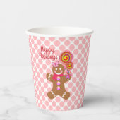 Gobelets En Papier Noël rose mignonne Gingerbread Fille Fête de Fête (Recto)