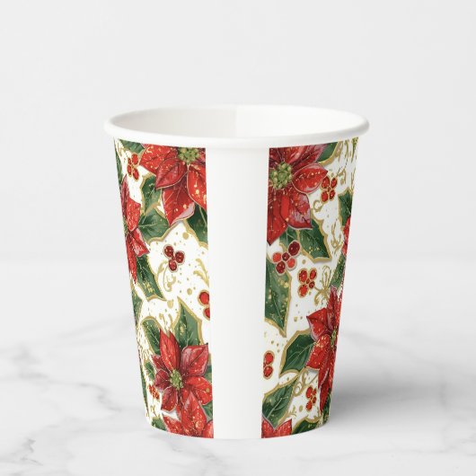 Gobelets En Papier Noël Rouge Poinsettia (Gauche)