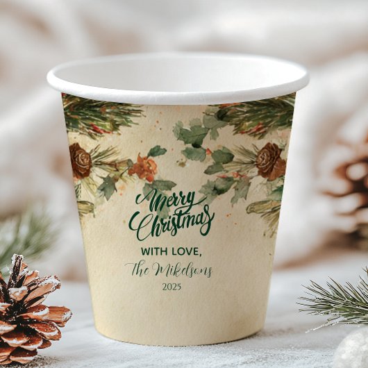 Gobelets En Papier Noël Rustique à la bougie Pinecone
