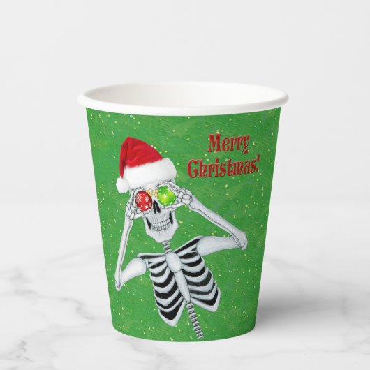 Gobelets En Papier Noël Squelette Snowflake Ornements Casquette Vert (Recto)