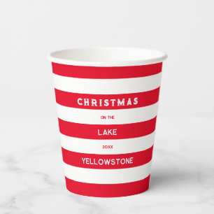 Gobelets En Papier Noël Sur La Bande Nautique Rouge Du Lac