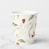 Gobelets En Papier Noël Vacances Boho Élégant Poinsettia Verdure (Recto)