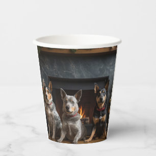 Gobelets En Papier Noël Vaches Australiennes au Coin du Feu