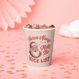 Gobelets En Papier Noël Vintage Santa Infirmières Font la Bonne Liste