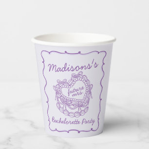Gobelets En Papier Nœud Violet Rétro Cœur Coquette Gâteau Enterrement