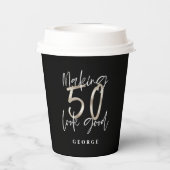 Gobelets En Papier Noir argent 50e anniversaire moderne élégant (Verso)