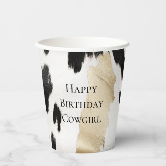 Gobelets En Papier Noir Blanc Glam Cowhal Sud-Ouest Anniversaire (Recto)