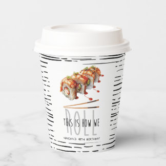 Gobelets En Papier Noir Blanc Moderne Sushi Adulte Anniversaire