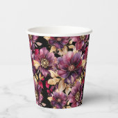 Gobelets En Papier Noir Elegant Or Bourgogne motif floral (Verso)