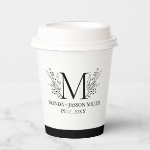 Gobelets En Papier Noir et blanc Elegant monogramme nouveau marié