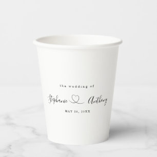 Gobelets En Papier Noir et blanc minimaliste avec un Mariage de coeur
