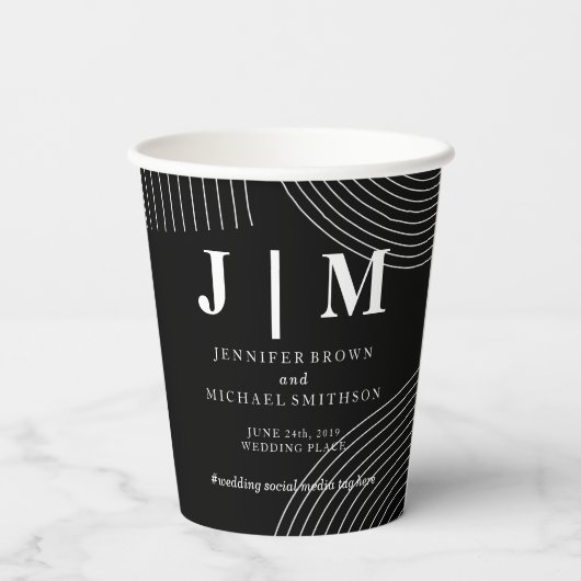 Gobelets En Papier Noir et blanc Simple Mariage de boisson moderne (Verso)