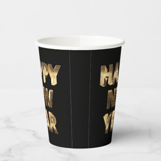 Gobelets En Papier Noir et or Lettering Bonne année (Gauche)