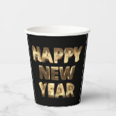 Gobelets En Papier Noir et or Lettering Bonne année (Recto)