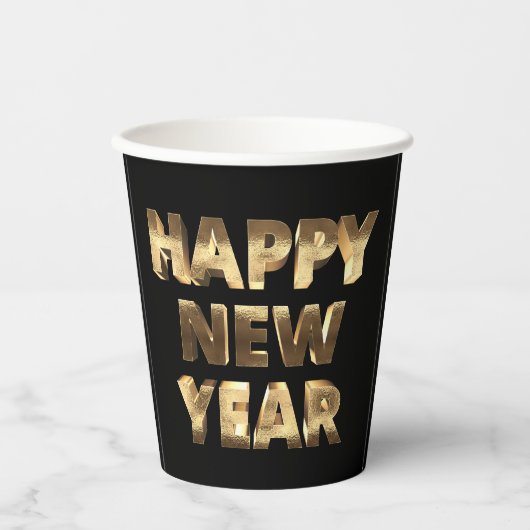 Gobelets En Papier Noir et or Lettering Bonne année (Recto)