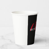 Gobelets En Papier Noir moderne rouge monogramme professionnel (Droite)