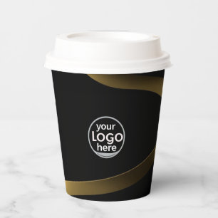 Gobelets En Papier Noir & Or Coupe Papier - Luxe Logo personnalis