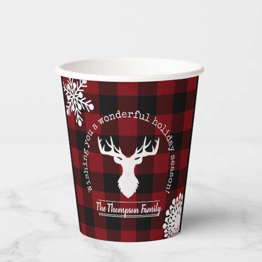 Gobelets En Papier Noir rouge et noir Buffalo plaid Noël (Recto)