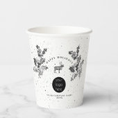 Gobelets En Papier Noir Rustique Blanc Vacances Affaires Logo Noël (Verso)