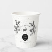 Gobelets En Papier Noir Rustique Blanc Vacances Affaires Logo Noël (Recto)