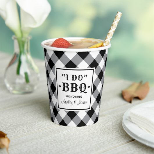 Gobelets En Papier Noir rustique I Do BBQ Personnalisé Mariage Monogr (Insitu)