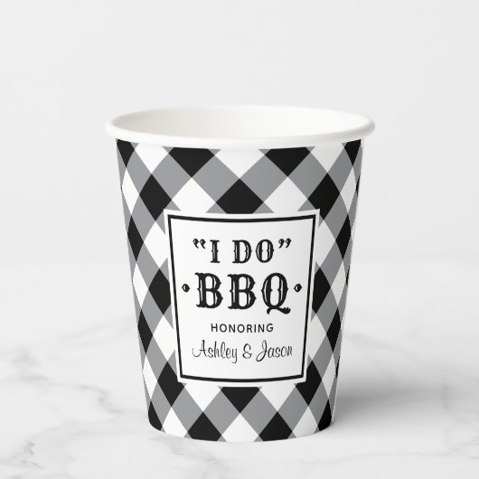 Gobelets En Papier Noir rustique I Do BBQ Personnalisé Mariage Monogr (Verso)
