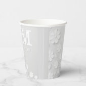 Gobelets En Papier Nom à relief floral blanc initiales personnalisées (Droite)