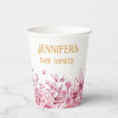 Gobelets En Papier Nom, Baby shower, Texte supplémentaire, Bordure fl (Recto)