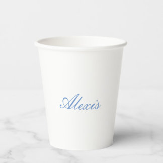 Gobelets En Papier Nom Calligraphie Script Simple Blanc Bleu