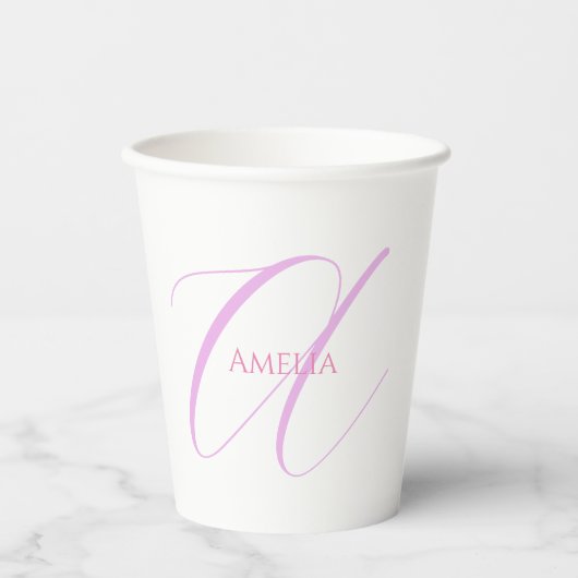 Gobelets En Papier Nom Chic Monogramme Lettre initiale Calligraphie (Recto)