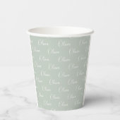 Gobelets En Papier Nom Customisé Sage Green White Script (Verso)