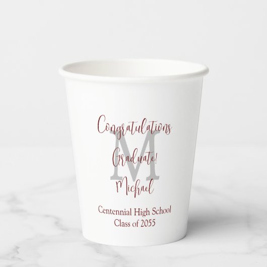 Gobelets En Papier Nom de la partie de diplôme Monogramme gris Bourgo (Verso)
