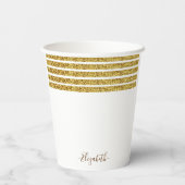Gobelets En Papier Nom de monogramme pailleté or élégant (Verso)
