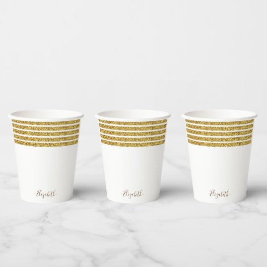 Gobelets En Papier Nom de monogramme pailleté or élégant (Multi)
