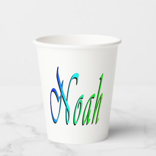 Gobelets En Papier Nom De Noé Vert Et Bleu, (Recto)