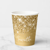 Gobelets En Papier Nom de script glamour doré scintillant (Recto)