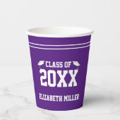 Gobelets En Papier Nom du diplômé Royal Purple and White Graduation (Recto)