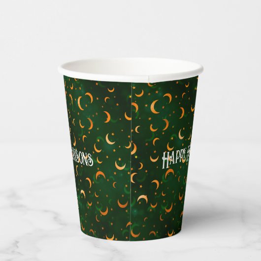 Gobelets En Papier Nom, Happy Halloween Crescent Moons Motif (Droite)