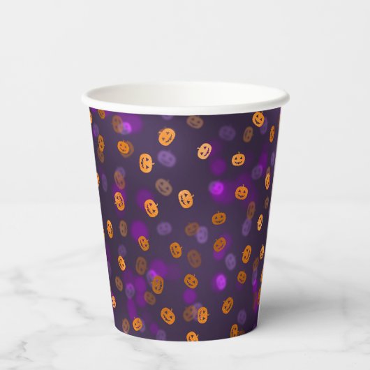 Gobelets En Papier Nom, Happy Halloween Smiling Citrouilles Bokeh 8oz (Verso)