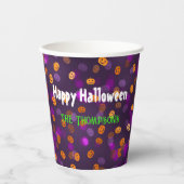 Gobelets En Papier Nom, Happy Halloween Smiling Citrouilles Bokeh 8oz (Recto)