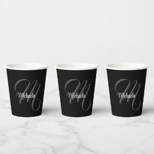 Gobelets En Papier Nom initial de monogramme moderne minimaliste