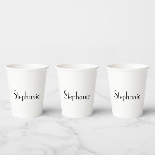 Gobelets En Papier Nom Monogram Modèle Noir Blanc Cuit Personnalisé (Multi)