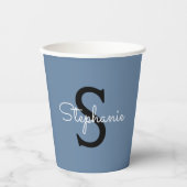 Gobelets En Papier Nom Monogramme Bleu (Recto)