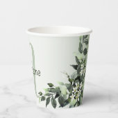 Gobelets En Papier Nom Monogramme Floral de Feuillage Eucalyptus (Verso)